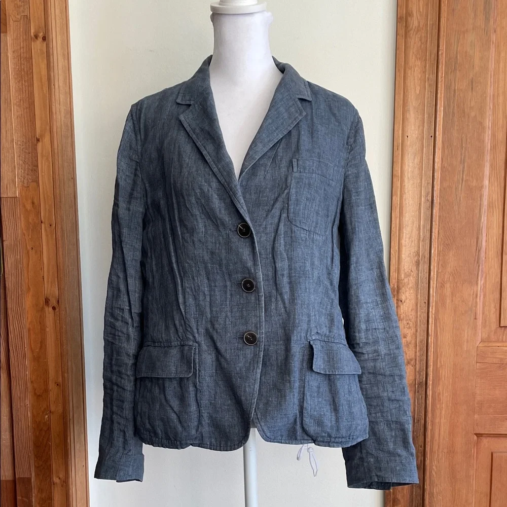 TALBOTS Women's Blue Chambray Linen Unlined Blazer 10 - Picture 2 of 16